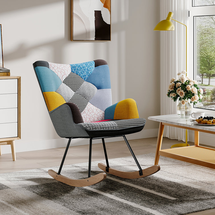 Grey upholstered rocking sales chair